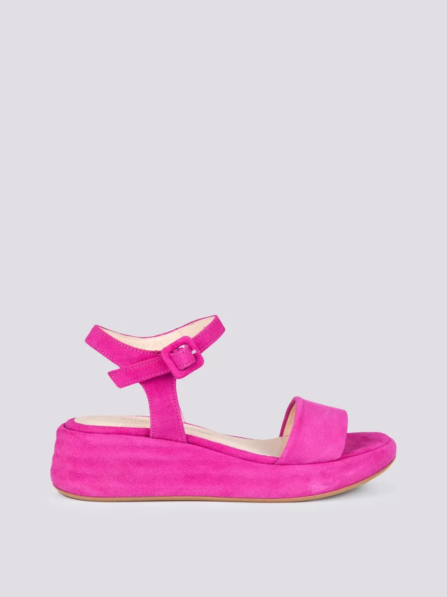 Sandalo zeppa con para in camoscio fucsia