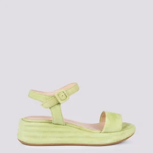 Sandalo zeppa con para in camoscio verde acido