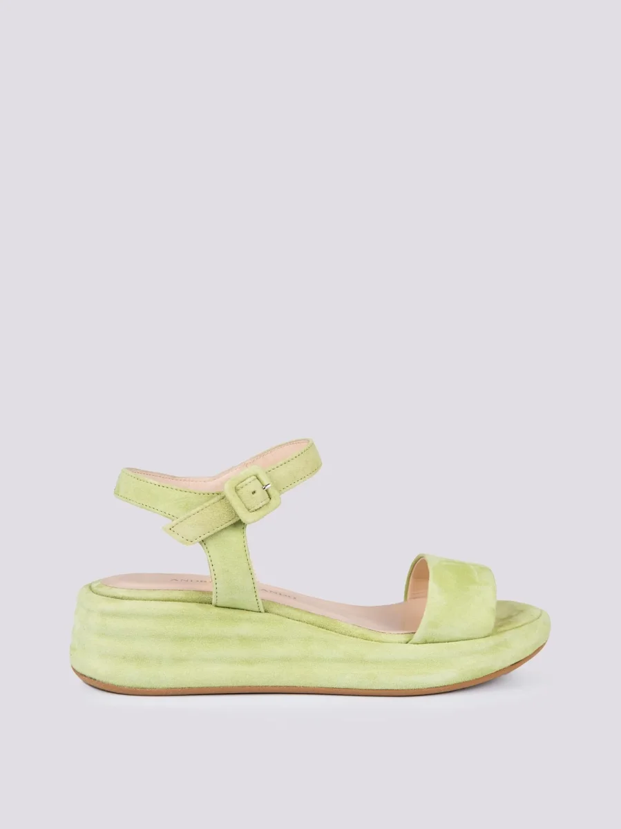Sandalo zeppa con para in camoscio verde acido