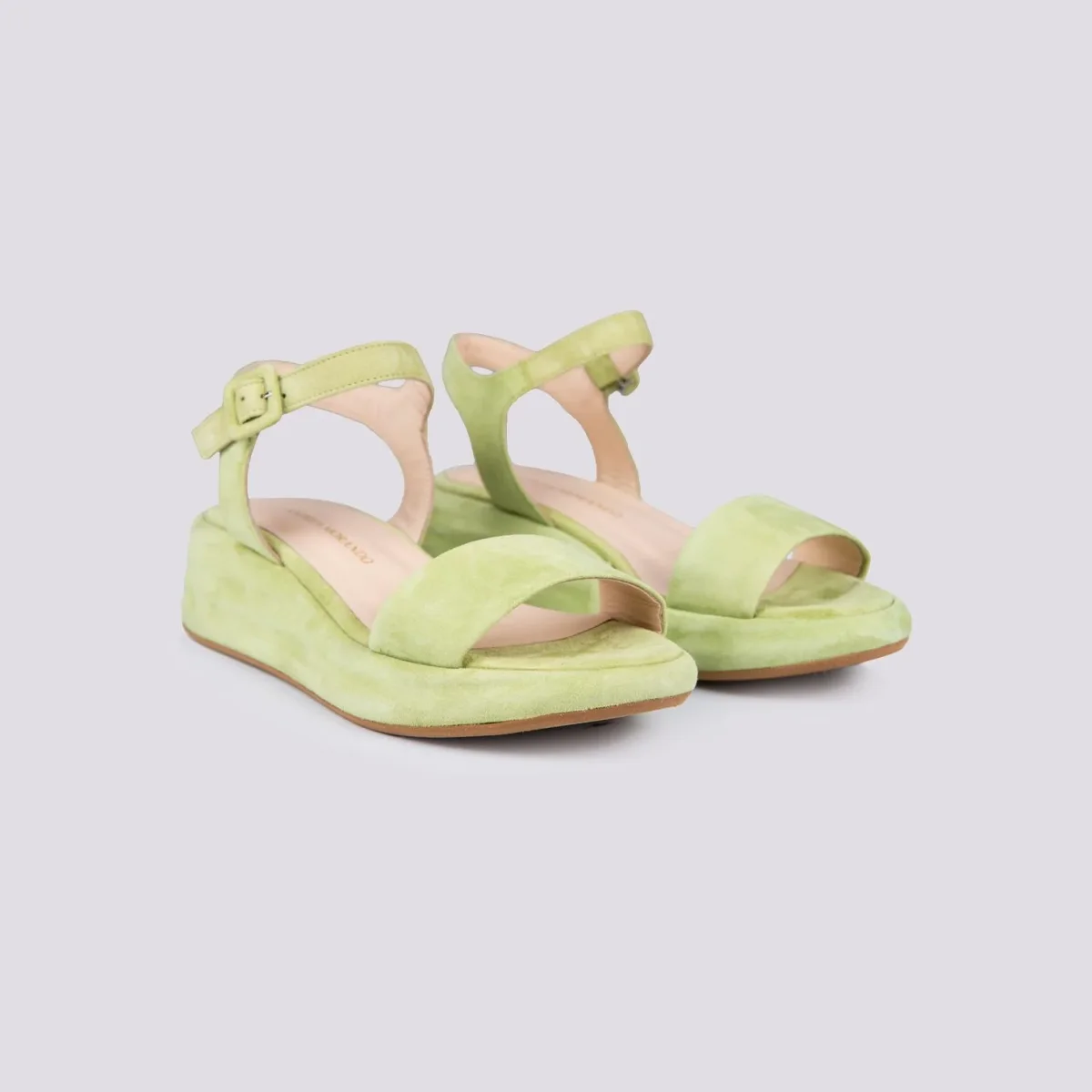 Sandalo zeppa con para in camoscio verde acido - immagine 3