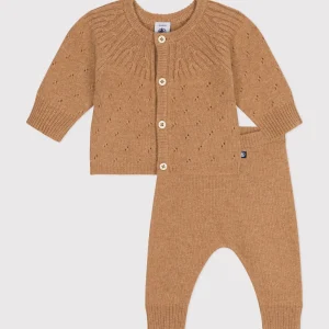 Set 2 pezzi in maglia neonato caramello