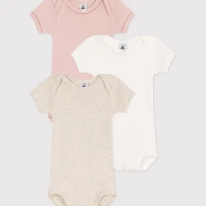 Set 3 body a maniche corte in cotone tinta unita bebè