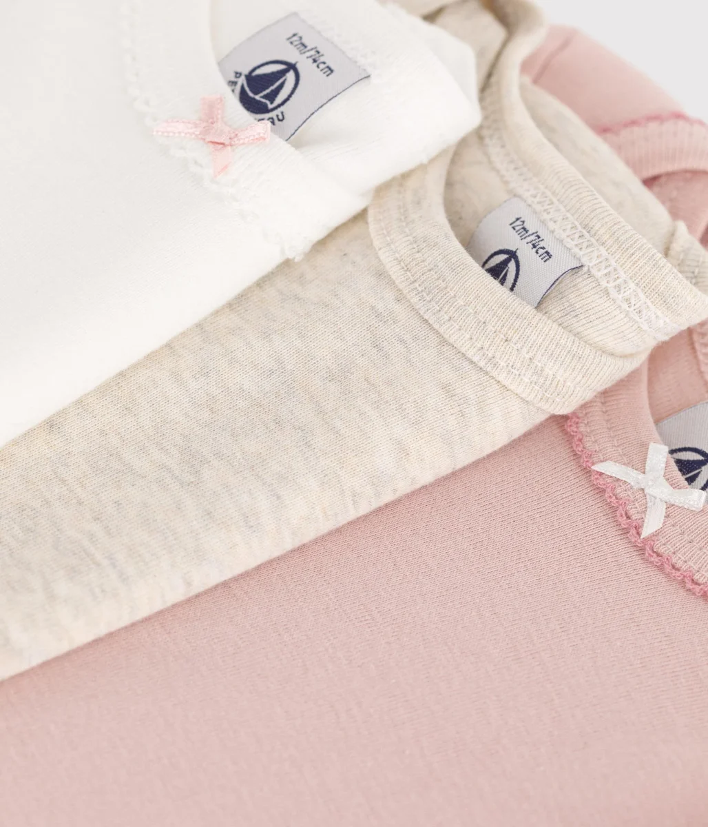 Set 3 body a maniche corte in cotone tinta unita bebè - immagine 4