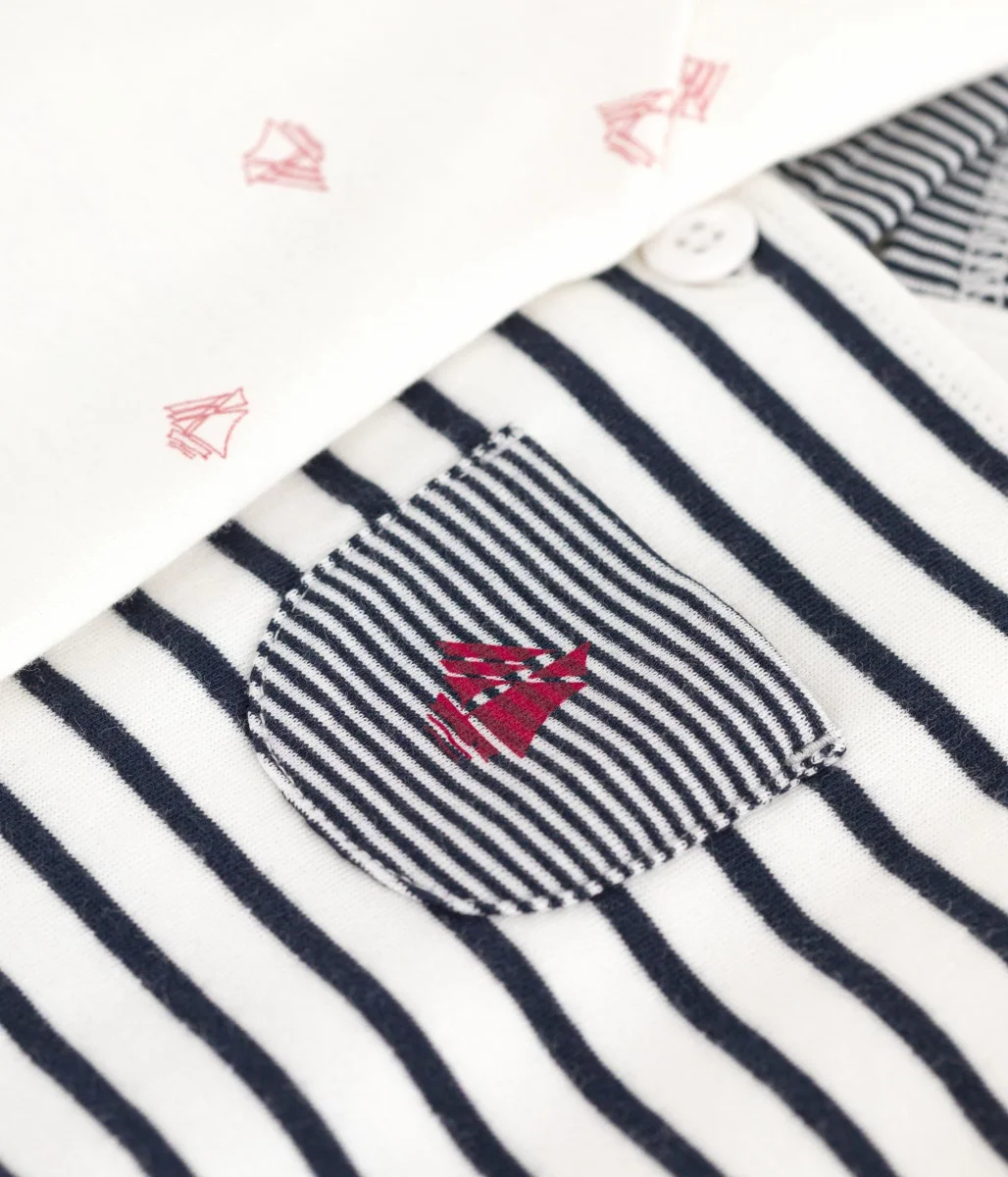 Set composto da salopette a righe marinière e body con stampa neonato - immagine 5