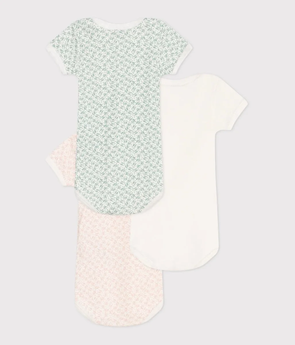 Set da 3 body a maniche corte in cotone a fiori neonato - immagine 3