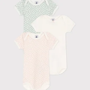 Set da 3 body a maniche corte in cotone a fiori neonato