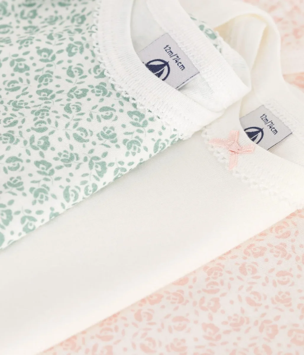 Set da 3 body a maniche corte in cotone a fiori neonato - immagine 4