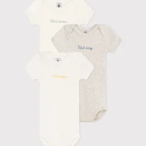 Set da 3 body a maniche corte in cotone con cuoricino bebè