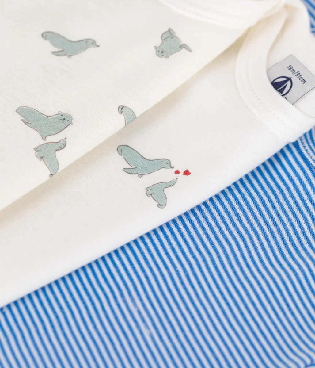 Set da 3 body a maniche corte in cotone con stampa righe e foche - immagine 4
