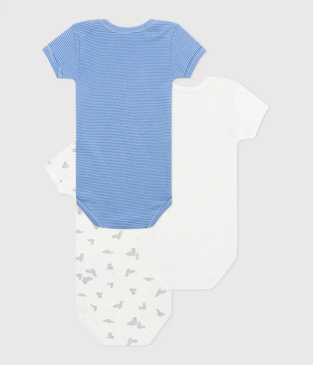 Set da 3 body a maniche corte in cotone con stampa righe e foche - immagine 3