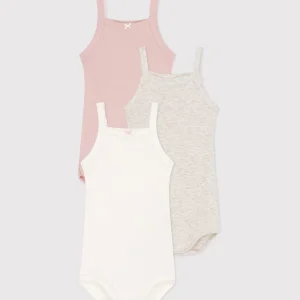 Set da 3 body con spalline in cotone tinta unita bebè