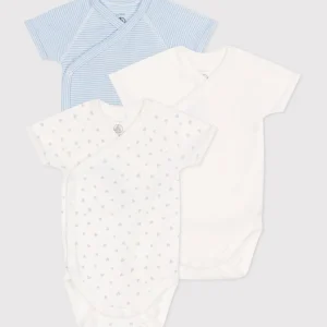 Set da 3 body incrociati a maniche corte in cotone con stampa bebè