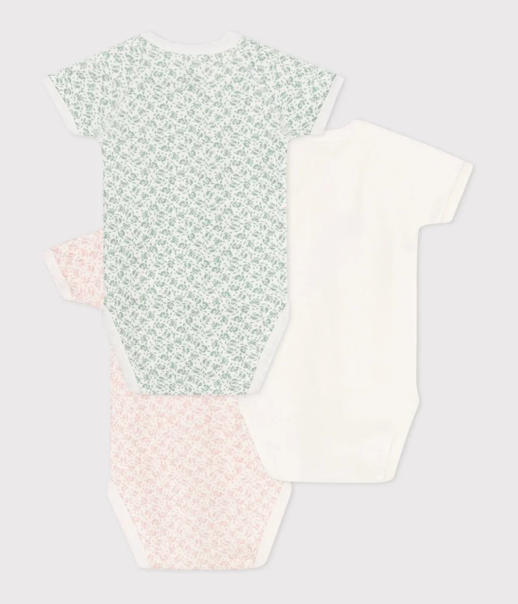 Set da 3 body incrociati a maniche corte in cotone con stampa neonato - immagine 4