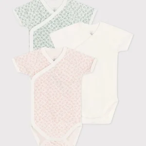 Set da 3 body incrociati a maniche corte in cotone con stampa neonato