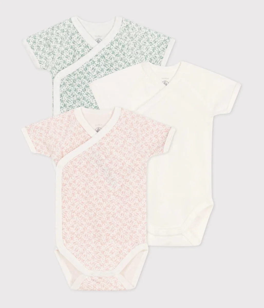 Set da 3 body incrociati a maniche corte in cotone con stampa neonato