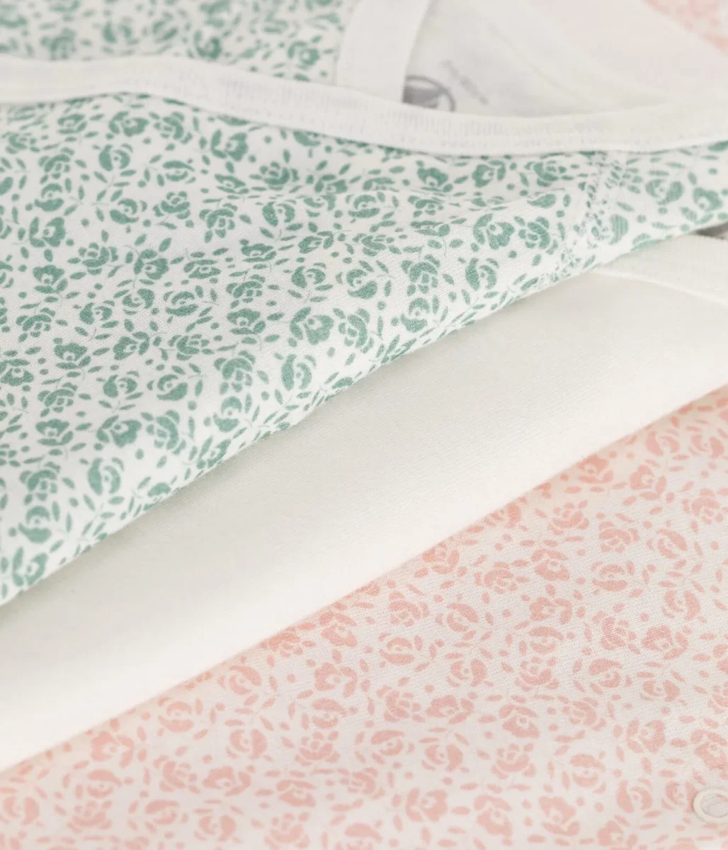 Set da 3 body incrociati a maniche corte in cotone con stampa neonato - immagine 5