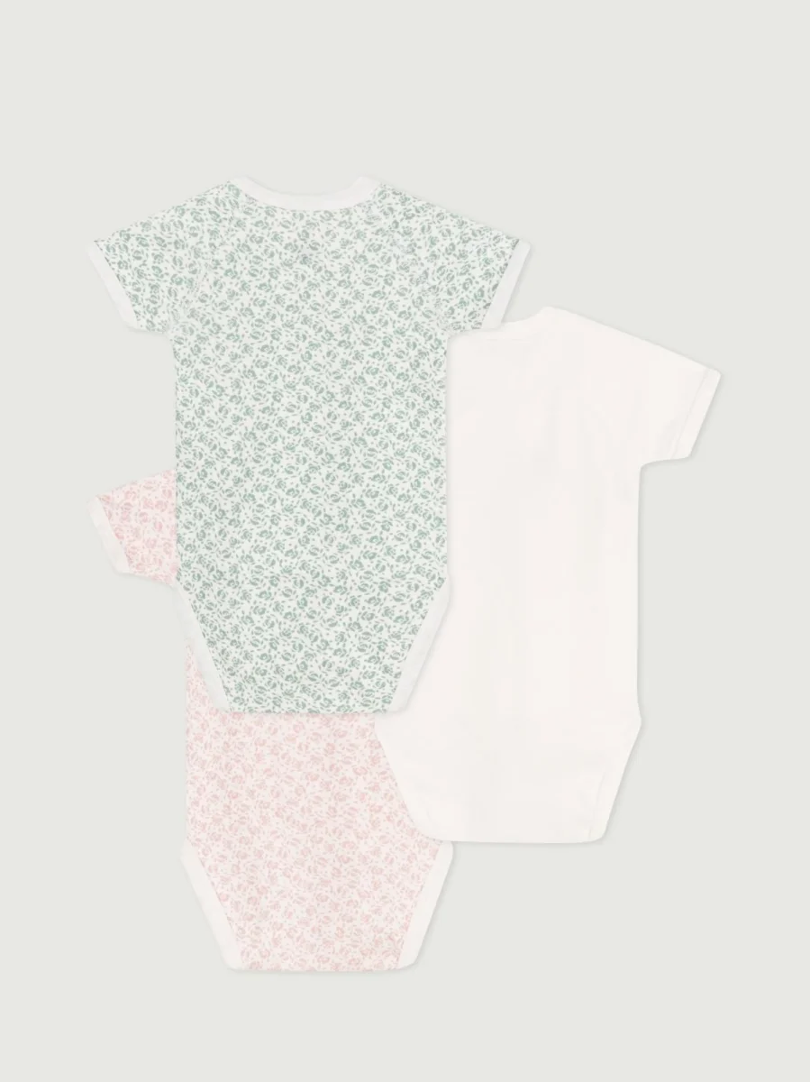 Set da 3 body incrociati a maniche corte in cotone con stampa neonato - immagine 3