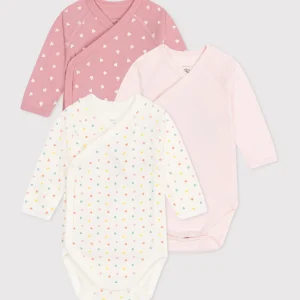 Set da 3 body incrociati a maniche lunghe in cotone fantasia bebè