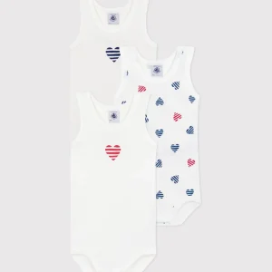 Set da 3 body senza maniche in cotone con cuori a righe bebè