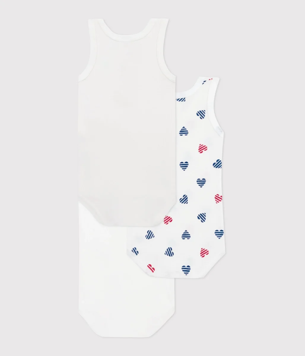 Set da 3 body senza maniche in cotone con cuori a righe bebè - immagine 3