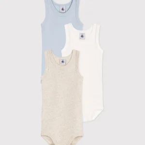 Set da 3 body senza maniche in cotone tinta unita bebè