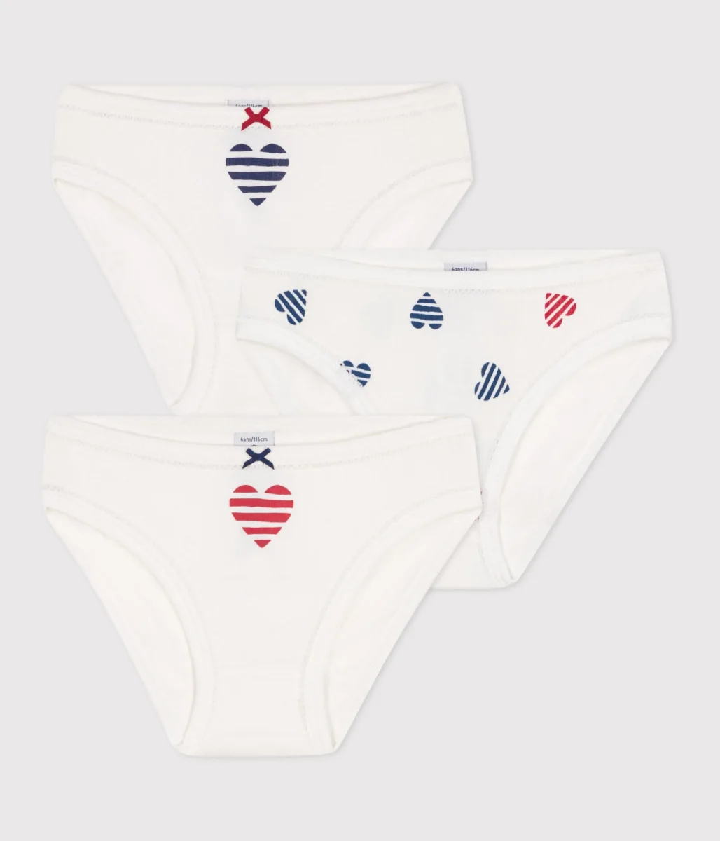 Set da 3 slip in cotone con cuori stampati bambina