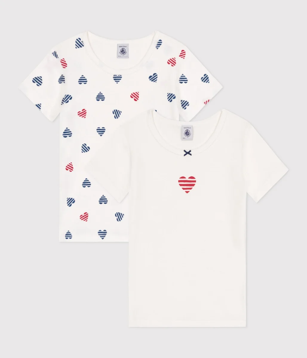 Set di 2 T-shirt a maniche corte in cotone a cuori bambina
