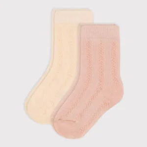 Set di 2 paia di calzini bebè in cotone lavorato rosa