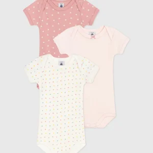 Set di 3 body a maniche corte in cotone a cuoricini bebè