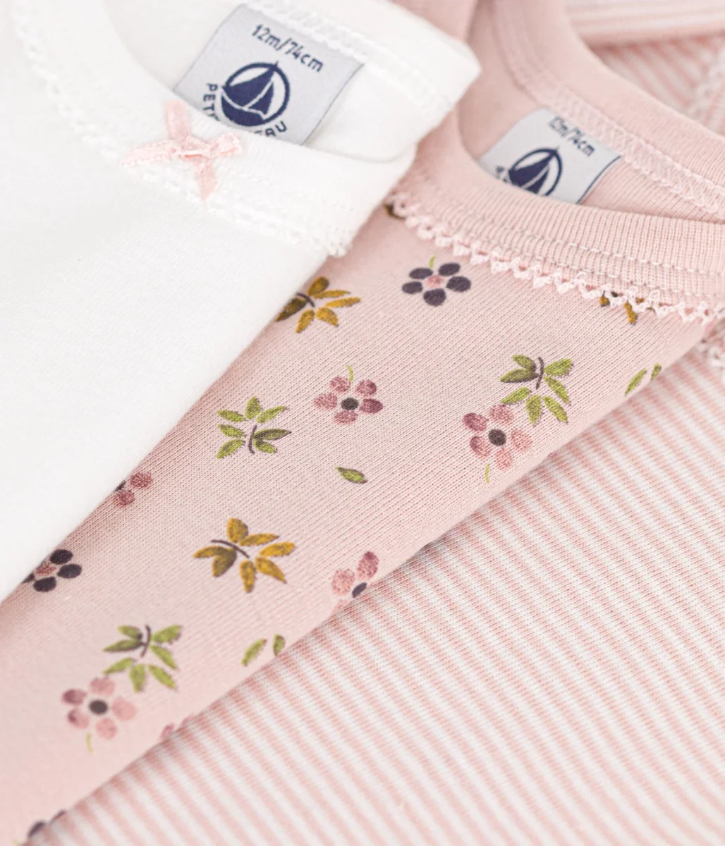 Set di 3 body a maniche corte in cotone a fiori bambina - immagine 4