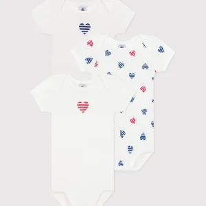 Set di 3 body a maniche corte in cotone con cuori a righe bebè