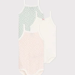 Set di 3 body con spalline in cotone a fiori bebè