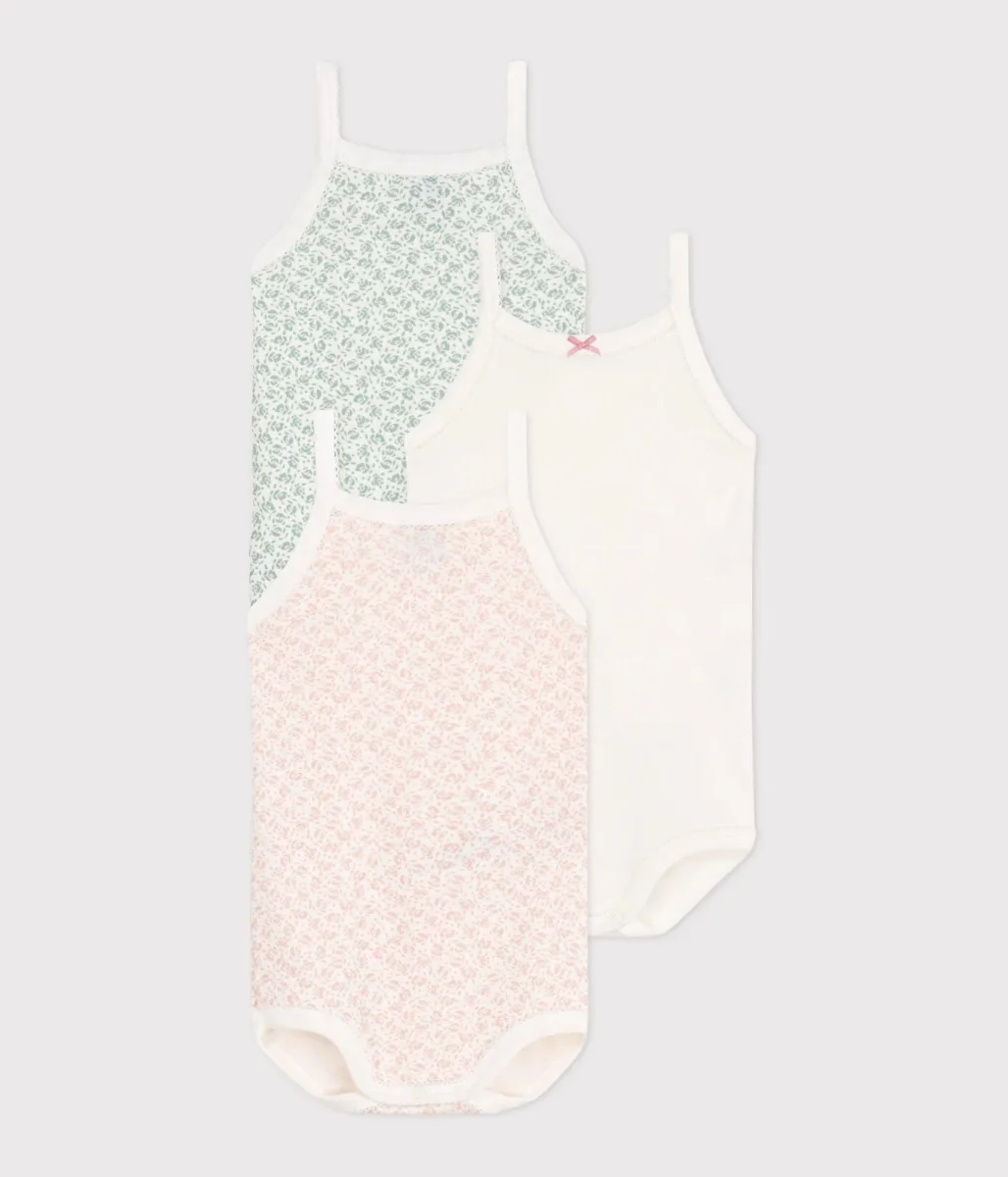Set di 3 body con spalline in cotone a fiori bebè