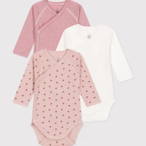 Set di 3 body incrociati a maniche lunghe cuoricini e righe