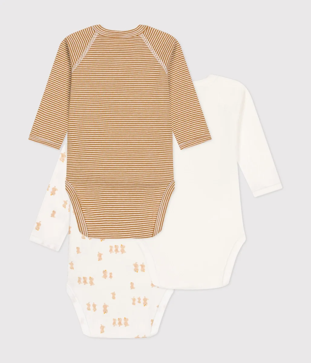 Set di 3 body incrociati a maniche lunghe righine e pulcini - immagine 3