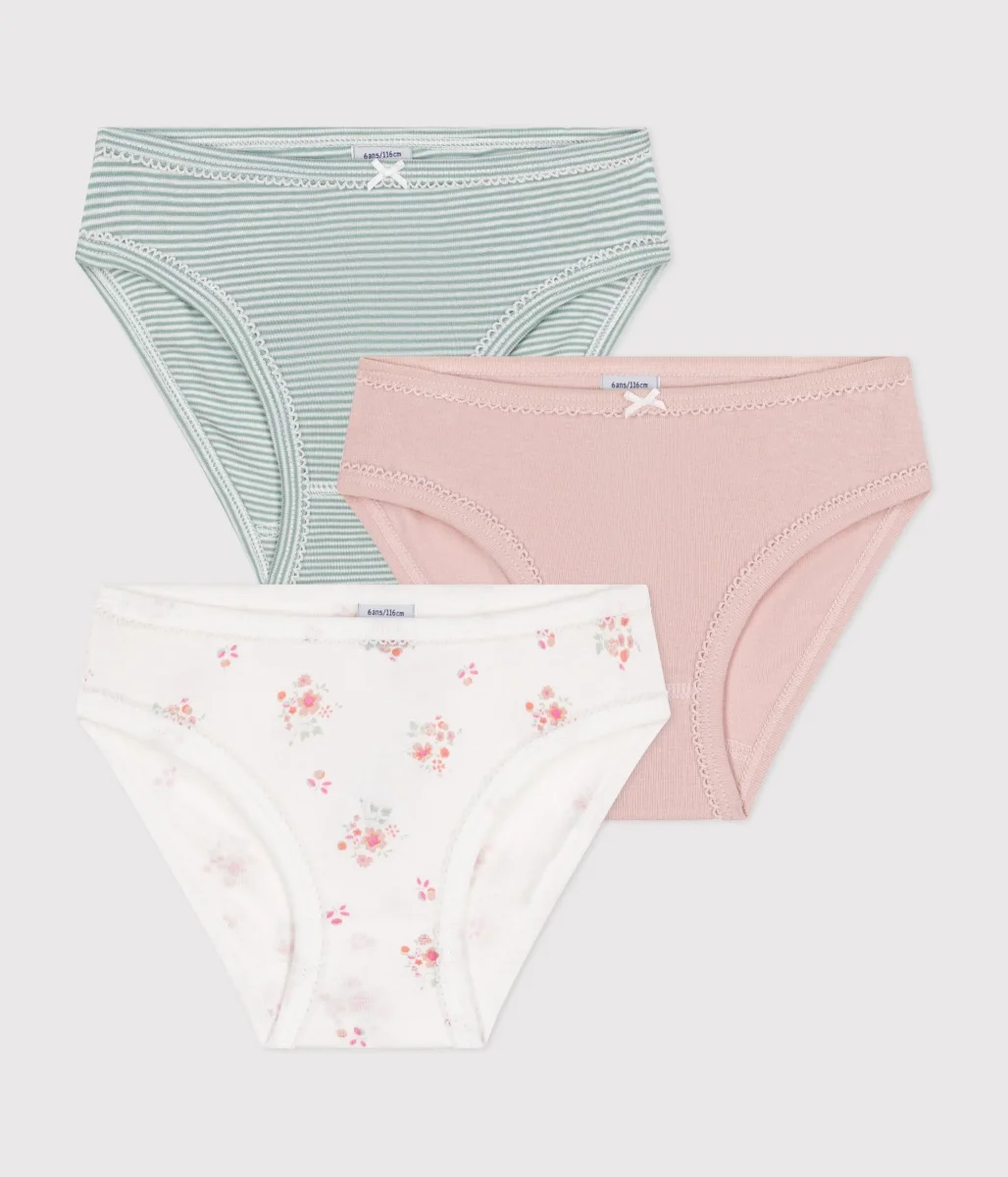 Set di 3 slip multicolor a coste in cotone a fiori bambino