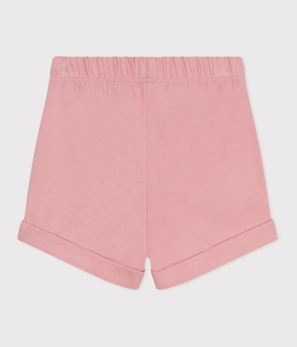 Shorts in cotone tinta unita rosa neonato - immagine 3
