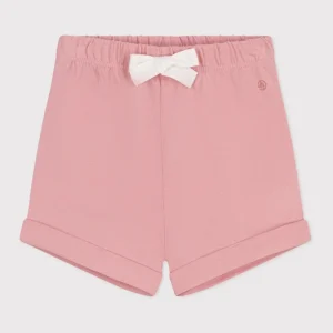 Shorts in cotone tinta unita rosa neonato