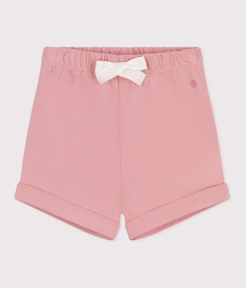 Shorts in cotone tinta unita rosa neonato