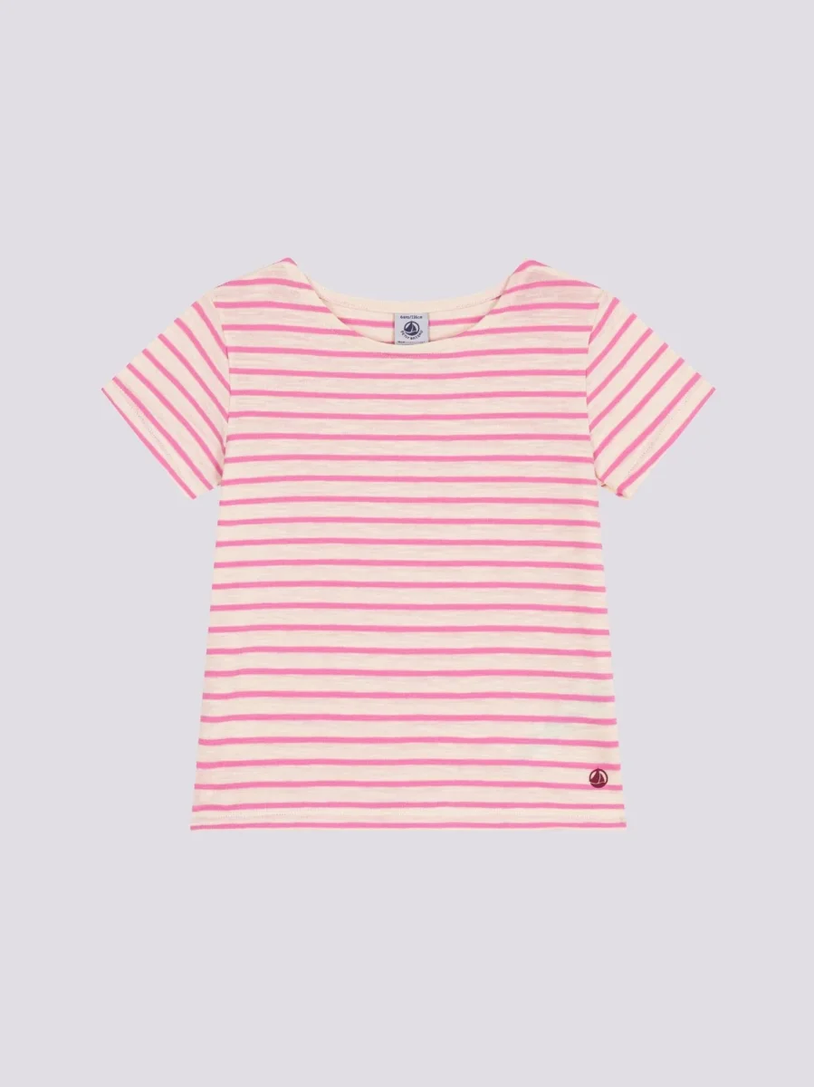 T-SHIRT A RIGHE ROSA IN JERSEY FIAMMATO BAMBINA