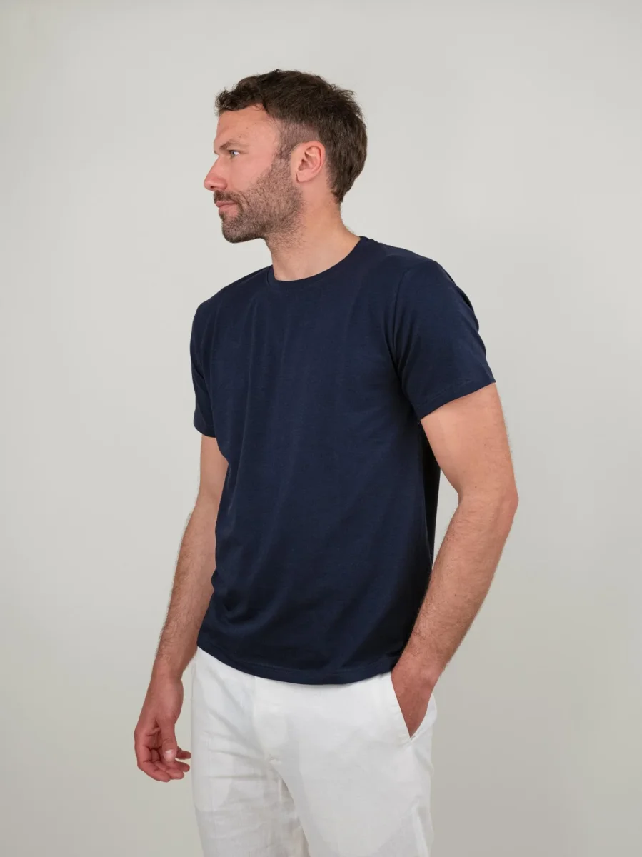 T-SHIRT GIROCOLLO A MANICA CORTA BLU - immagine 3
