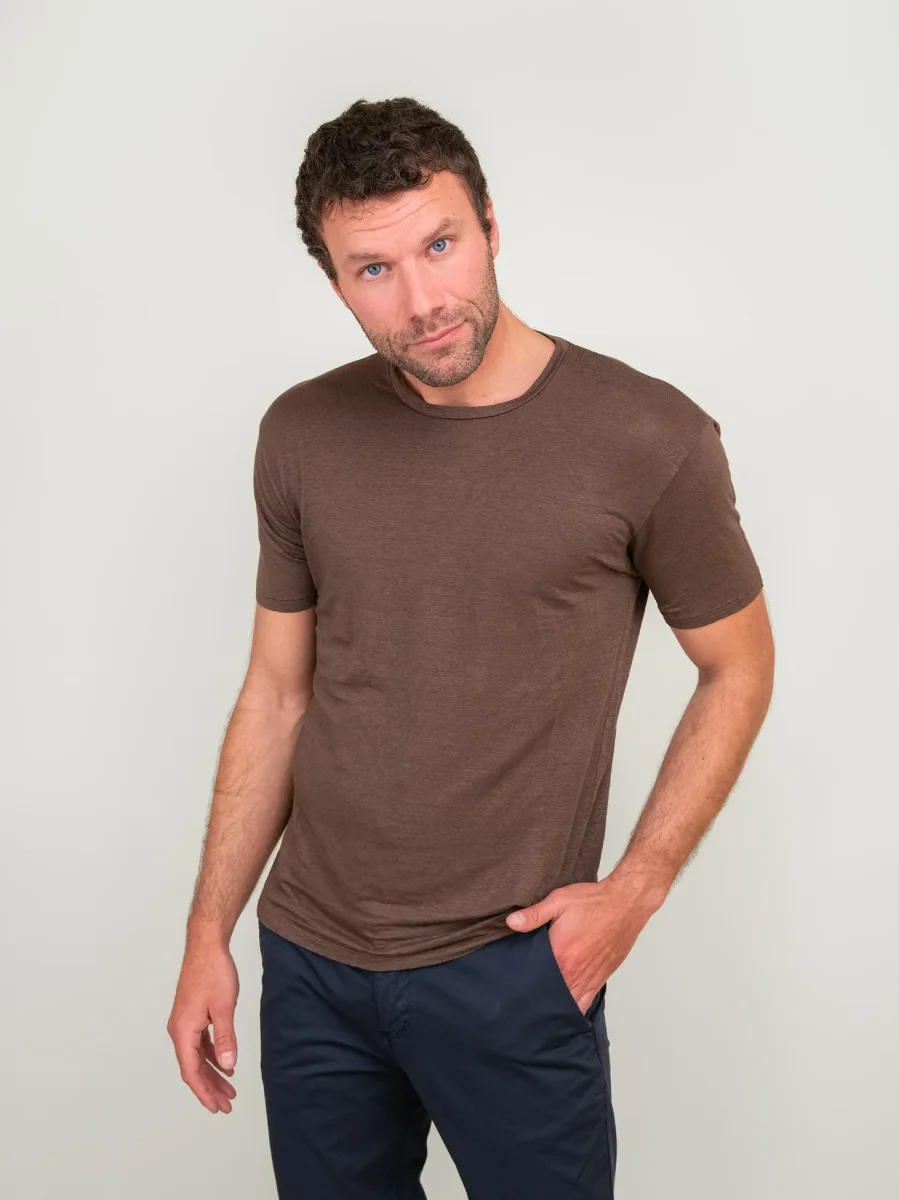 T-SHIRT GIROCOLLO IN COTONE COLOR MORO