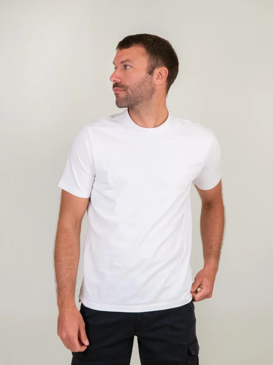 T-SHIRT GIROCOLLO IN COTONE PIQUET BIANCA