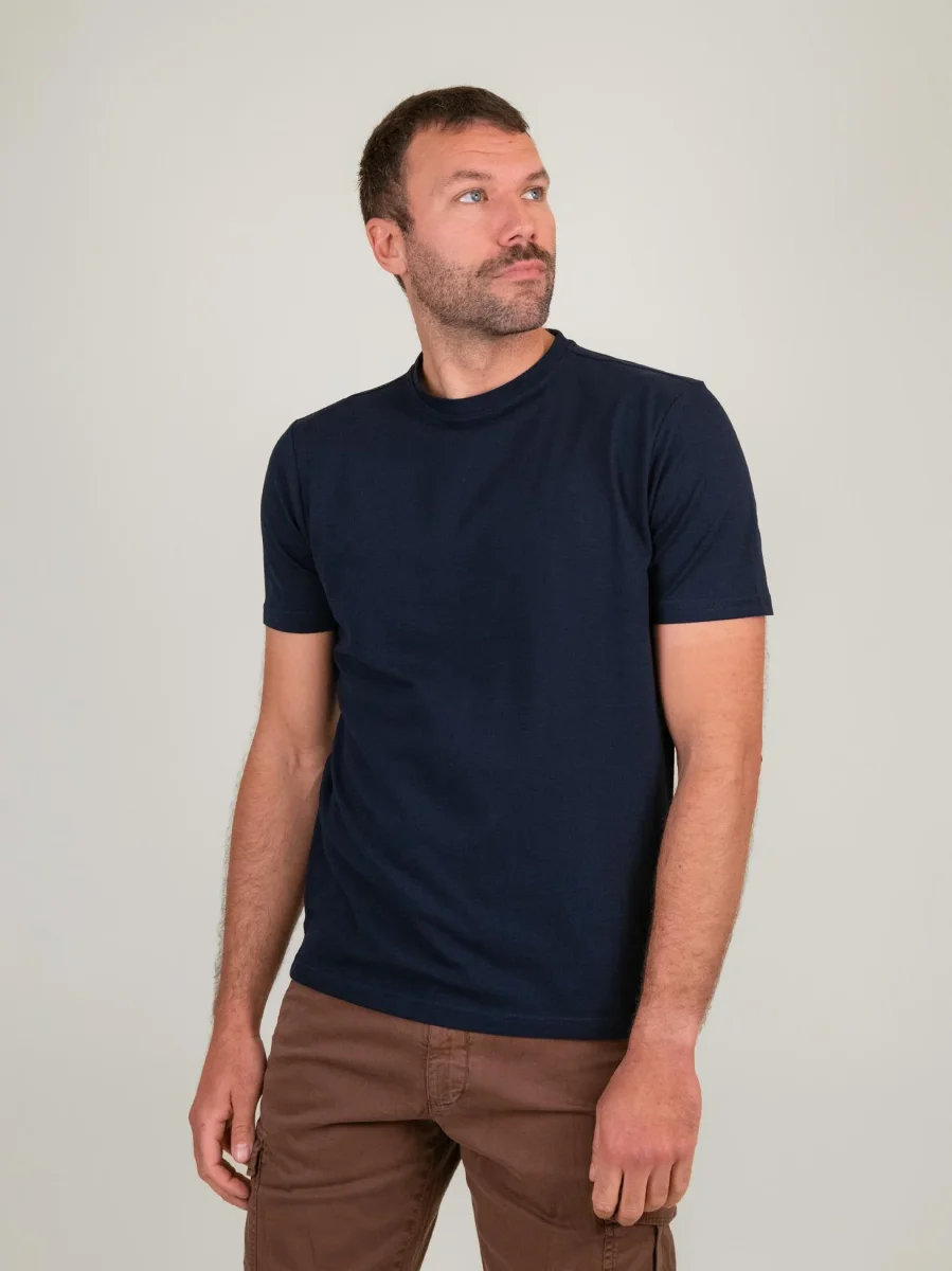 T-SHIRT GIROCOLLO IN COTONE PIQUET BLU