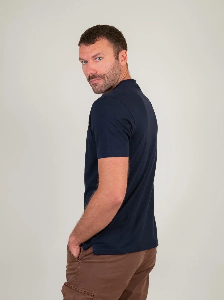 T-SHIRT GIROCOLLO IN COTONE PIQUET BLU - immagine 3