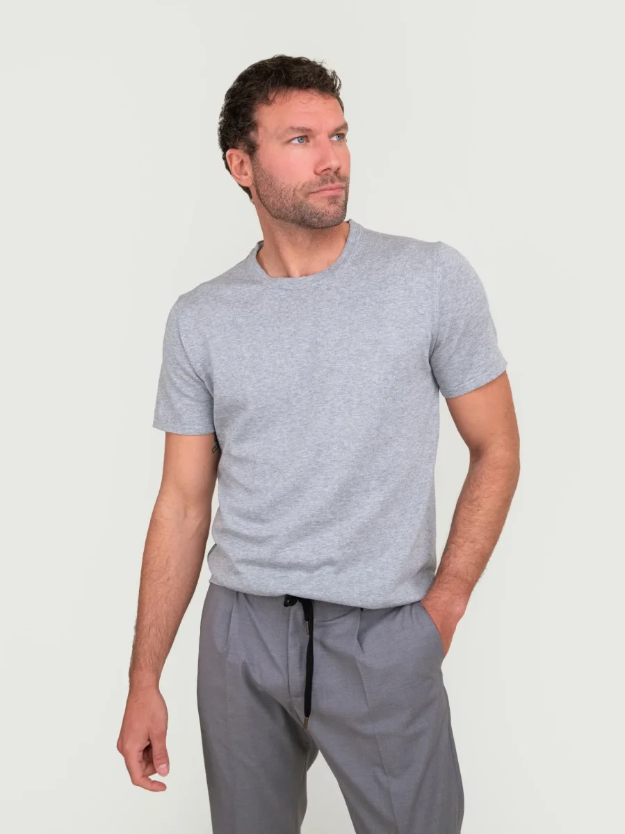 T-SHIRT GIROCOLLO IN MAGLIA DI COTONE GRIGIO