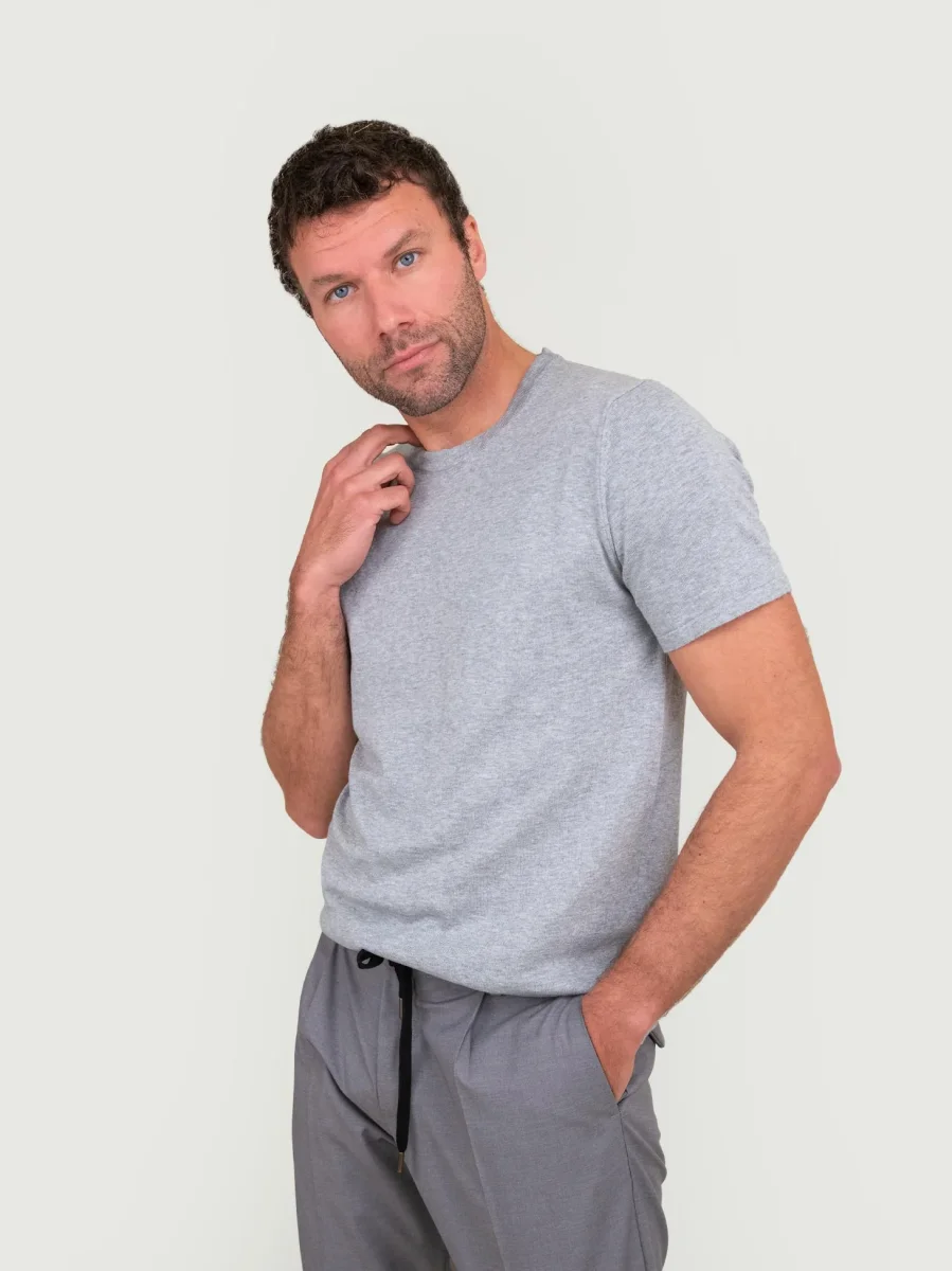T-SHIRT GIROCOLLO IN MAGLIA DI COTONE GRIGIO - immagine 4