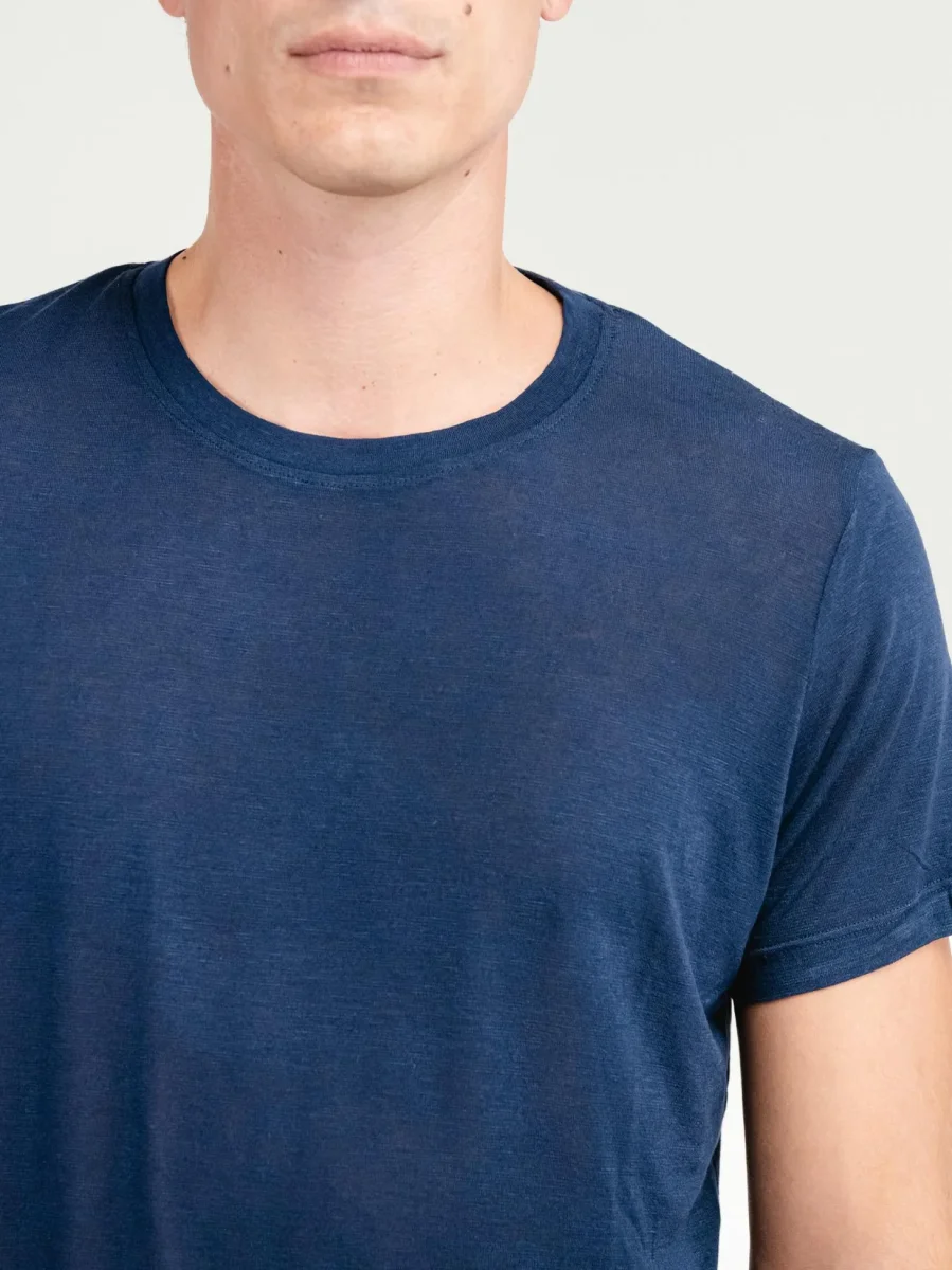 T-SHIRT GIROCOLLO IN MISTO CASHMERE BLU - immagine 5
