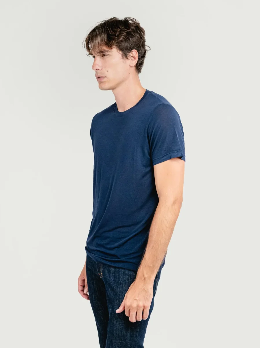 T-SHIRT GIROCOLLO IN MISTO CASHMERE BLU - immagine 3