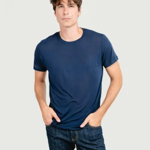 T-SHIRT GIROCOLLO IN MISTO CASHMERE BLU
